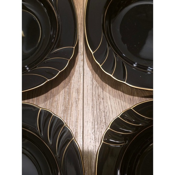 Vtg Ranmaru Wave Golden Black Soup Bowls Set of 4 Gallery Collections Japan - Picture 2 of 11